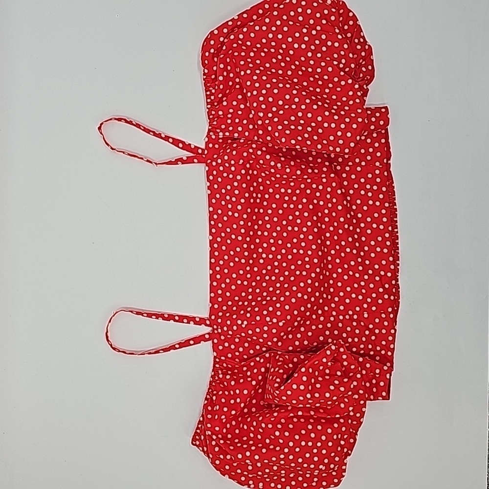 Eloquii Red & White Polka Dot Puffed Sleeve Smocked Back Top‎